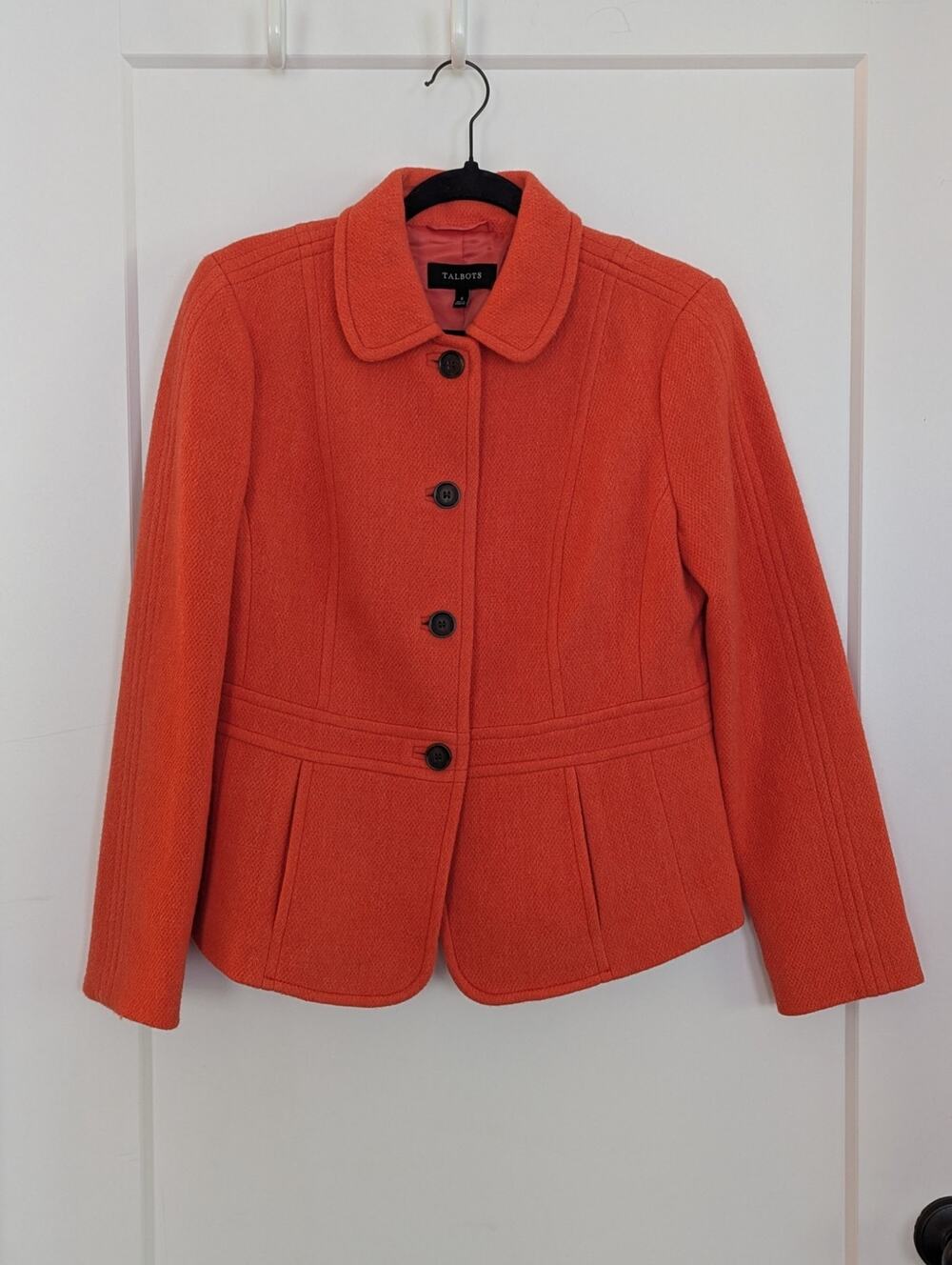 Talbots Orange Wool Blend Peplum Jacket Blazer Size 6 Button Front